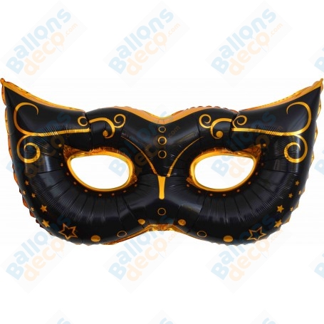 Ballon Masque Carnaval Noir et Or Jaune, décoration ballon Carnaval de Venise.