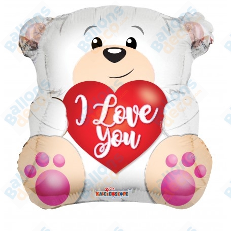 Ballon Ourson Blanc I Love You St- Valentin, décoration ballons.