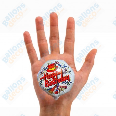 Ballons Joyeux Anniversaire Ronds Chapeau Mini X5