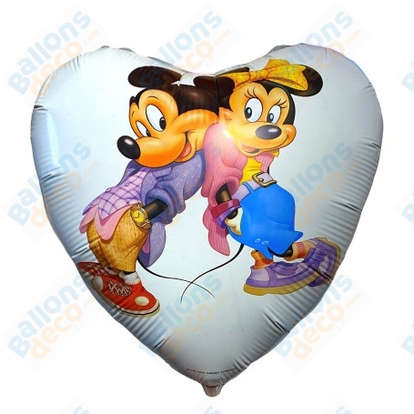Ballon Mickey et Minnie Vintage Coeur Blanc Anagram, Décorations ballons pour anniversaire.