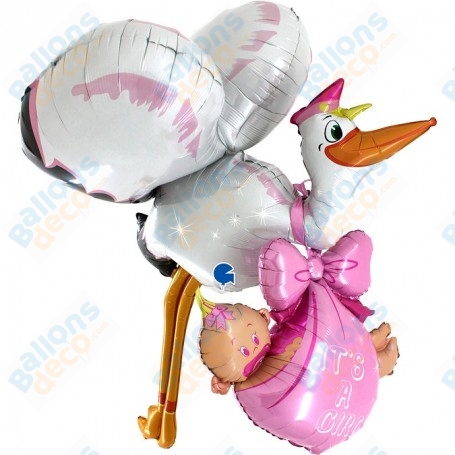 Ballon Cigogne Naissance Fille 157 cm