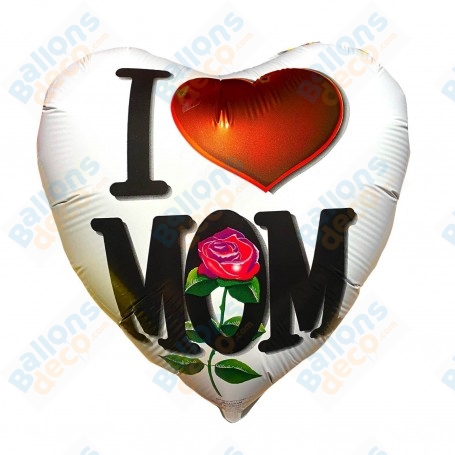 Ballon I love Mom Coeur Blanc Fête des mères