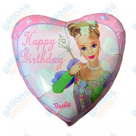 Ballon Barbie Princesse Happy Birthday Coeur Rose