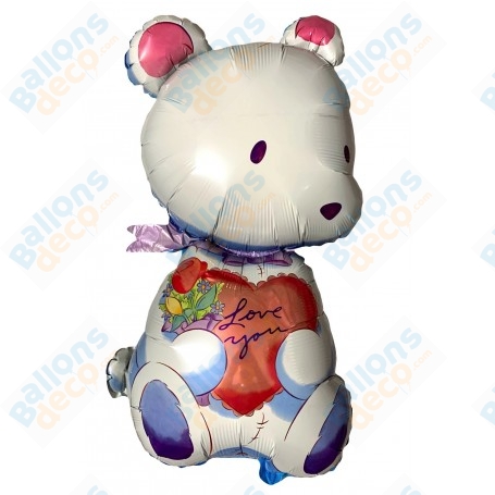 Ballon Ourson Blanc I love You Vintage, Ballons décoration St-valentin.
