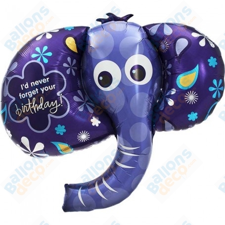 Ballon Éléphant Violet Fleuries  happy Birthday, décoration ballon pour anniversaire, animaux Safari.