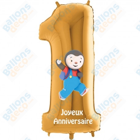 Ballon T'choupi Chiffre Un Or 66cm Anniversaire