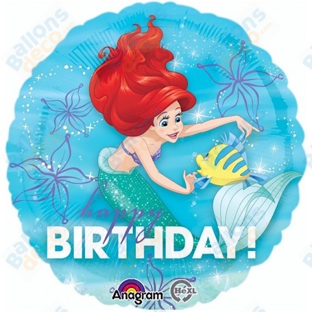 Ballon Princesse Ariel Happy Birthday Disney, Décorations ballons pour anniversaire.