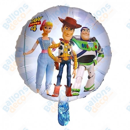 Ballon Toy Story 4 Rond Buzz, Woody et la Bergère Disney, décorations avec des ballons pour un anniversaire.
