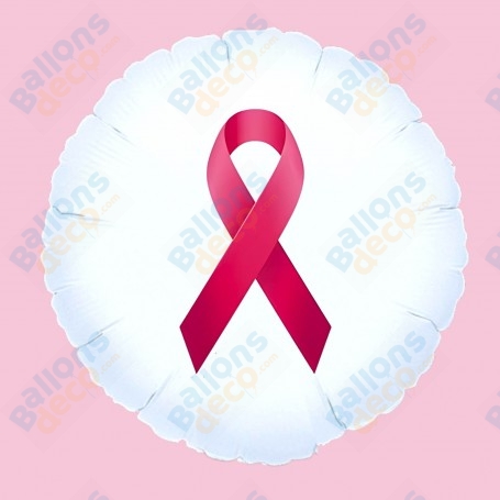 Ballon Blanc Ruban Rose Cancer du Sein 45cm, Octobre Rose
