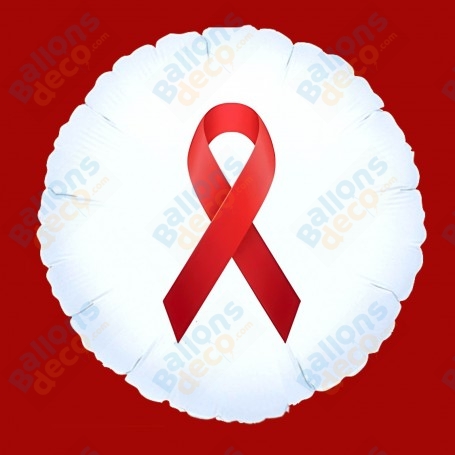Ballon Blanc Ruban Rouge VIH 45 cm Mars Rouge Sida.