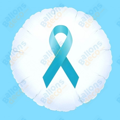 Ballon Blanc Ruban Turquoise Cancer des Ovaires 45cm