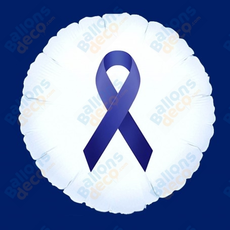 Ballon Blanc Ruban Bleu Cancer du Colon 45cm Mars Bleu