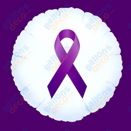 Ballon Blanc Ruban Violet Cancer du Pancréas 45cm