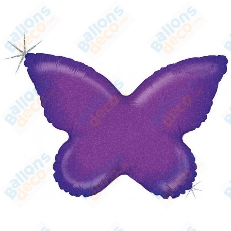 Ballon Papillon Violet Holographique, Décoration ballon anniversaire, Mariage, Vitrine magasin.