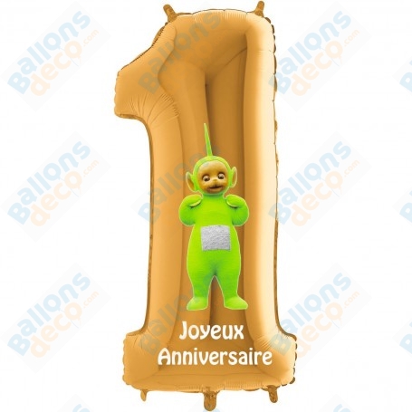 Ballon Dipsy Télétubbies Chiffre Un Or 66 cm Anniversaire