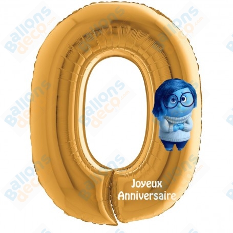 Ballon Tristesse Vice-Versa Chiffre Zéro Or Anniversaire Disney, Décorations ballons pour anniversaire.