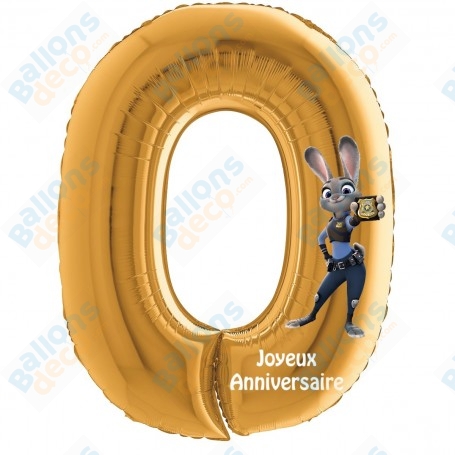 Ballon Zootopie Judy Chiffre Zéro Or Anniversaire Disney Pixar, Décorations ballons pour anniversaire.