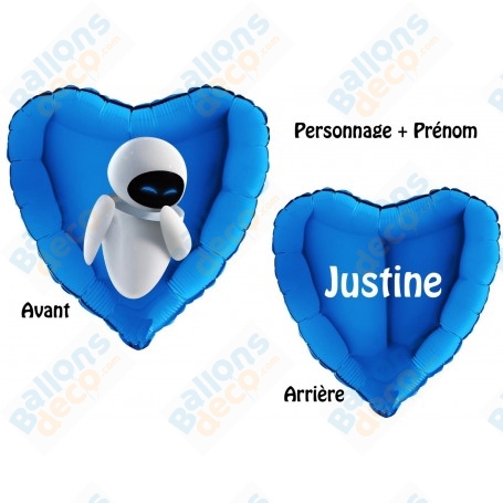 Ballon Eve Coeur Bleu 55 cm avec Prénom Anniversaire Disney, Décorations ballons pour anniversaire.