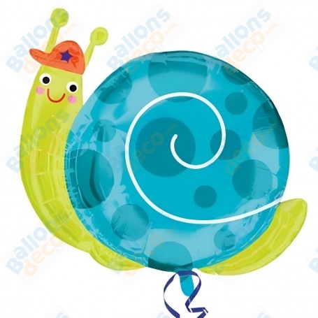 Ballon Escargot Bleu avec une Casquette, décoration ballon anniversaire, Naissance, Nature.
