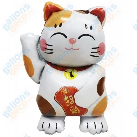 Ballon Chat Maneki Neko Blanc, décoration ballon Chat Kawaii, Chat des Souhaits.