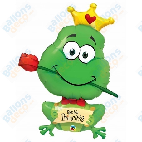 Ballon Grenouille verte Kiss me avec une rose rouge, décoration ballon Princesses Disney Tiana, Anniversaire.