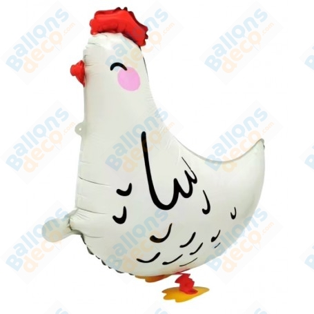 Ballon Poule Blanche Marcheur, décorations ballons Animaux de la ferme, vendeur d'oeufs de poules.