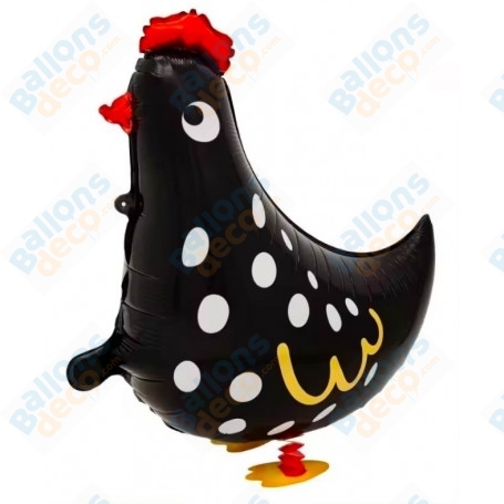 Ballon Poule Noir Marcheur, décorations ballons Animaux de la ferme, décoration anniversaire.