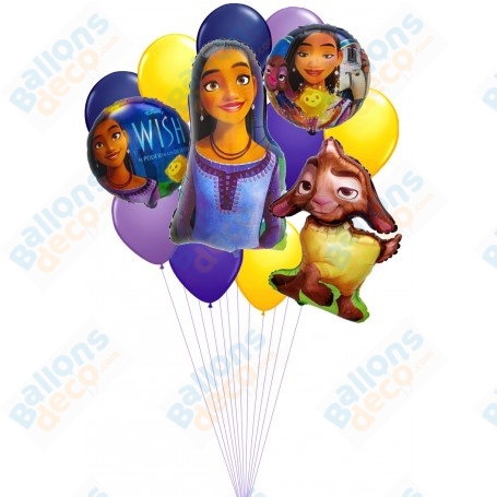 Ballons Asha Wish Grappe Ballons de Luxe Disney Pixar, décoration avec des ballon anniversaire thème Disney.