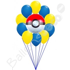 Bouquet de ballons en aluminium Pokéball et Pikachu pour fête  d’anniversaire, gonflage à l’hélium inclus, 5 pièces