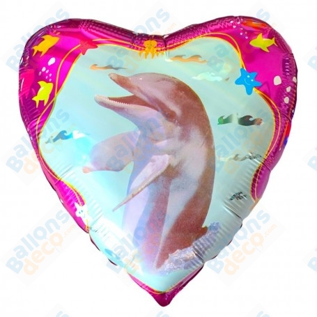 Ballon Coeur Flipper le Dauphin, décoration ballon anniversaire, Animaux marins.