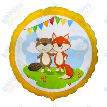 Ballon Renard et Castor Anniversaire, décoration ballon enfant et animaux de la forêt.