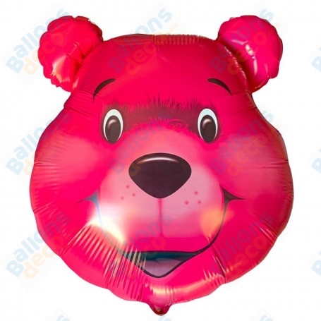 Ballon Tête D'ours Rose, décoration ballon anniversaire, animaux de la forêt.