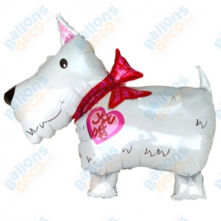 Ballon Chien Blanc Style Chipie Love, décoration ballon Animaux, salon du chien.