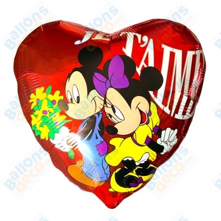Ballon Mickey et Minnie Coeur Je T'aime St-Valentin, décoration avec es ballon pour une vitrine ou Disneyland Paris.