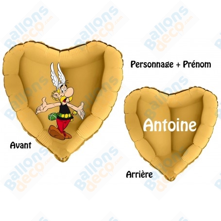 Ballon Astérix Coeur Or Personnalisable avec Prénom