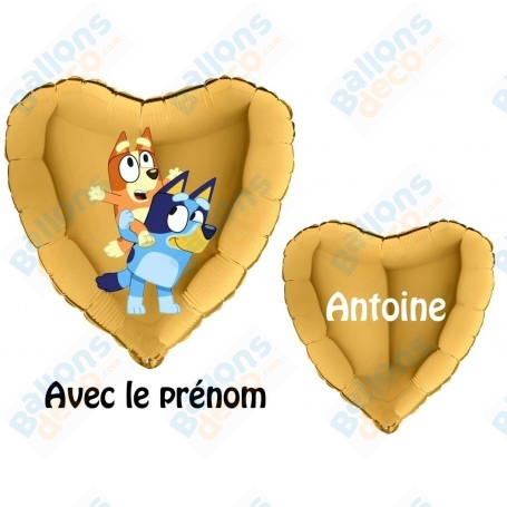 Ballon Bluey et Bingo Coeur avec Prénom Anniversaire, Décorations ballons pour anniversaire.
