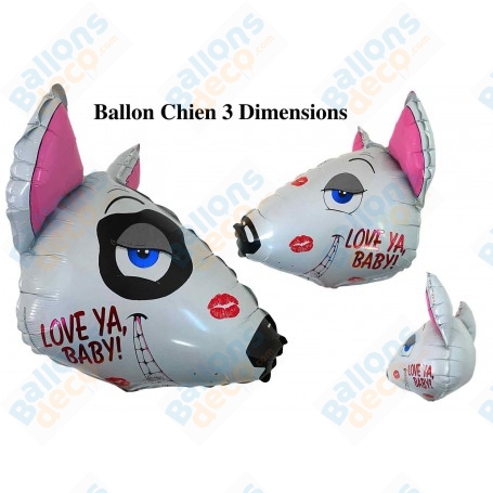 Ballon Chien Bull Terrier Love 3D, décoration ballon anniversaire et St-Valentin.