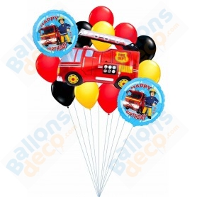 Ballons Sam le Pompier en Grappe Bleu, Décorations ballons pour anniversaire.