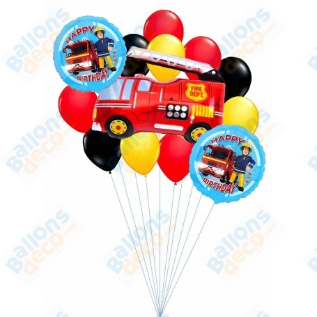 Ballons Sam le Pompier en Grappe Bleu, Décorations ballons pour anniversaire.