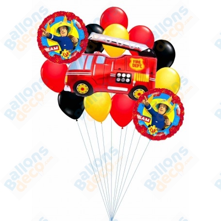 Ballons Sam le Pompier en Grappe Rond Rouge, Décorations ballons pour anniversaire.