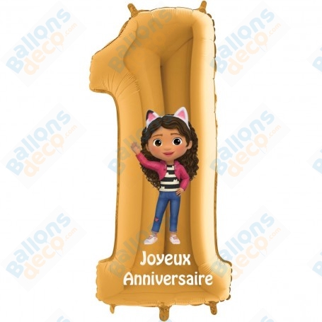 Ballon Gabby et la Maison Magic Chiffre Un couleur Or Anniversaire