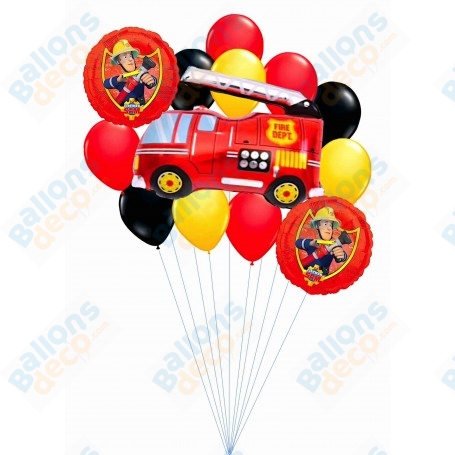 Ballons Sam le Pompier en Grappe Rouge, Décorations ballons pour anniversaire.