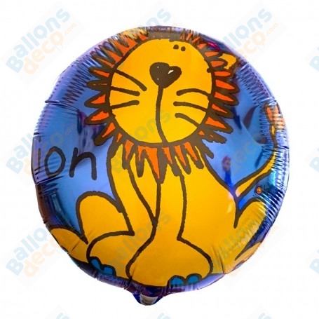 Ballon Lion Rond Bleu de 45 cm, décoration ballon anniversaire ou décoration vitrine.