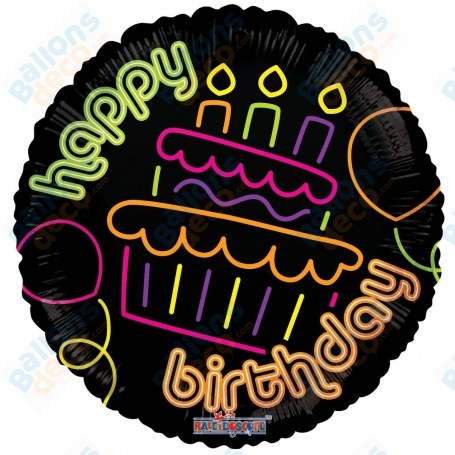 Ballon Happy Birthday Gateau Néon, Anniversaire