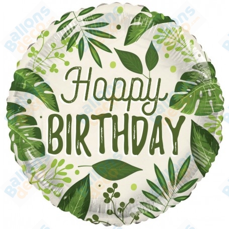 Ballon Happy Birthday Feuilles Vertes Green, Anniversaire
