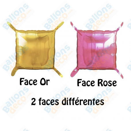 Ballon Or et Rose Vif Carré Arche ou Mur 55 cm