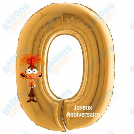 Ballon Anxiété Vice-Versa 2 Chiffre Zéro Or Anniversaire Disney, Décorations ballons pour anniversaire.
