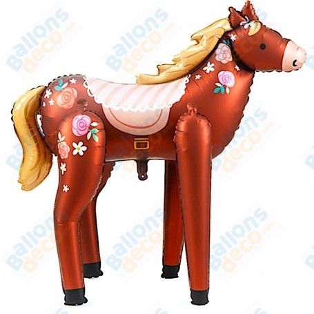 Ballon Cheval Marron avec des fleurs, décoration ballons anniversaire, centre équestre.