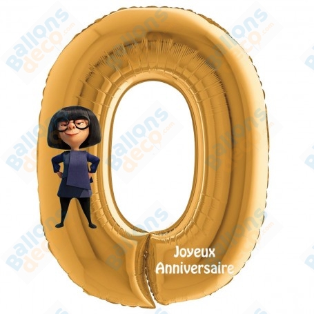 Ballon Edna Mode Les Indestructibles Chiffre Zéro Or Anniversaire Disney, Décorations ballons pour anniversaire.