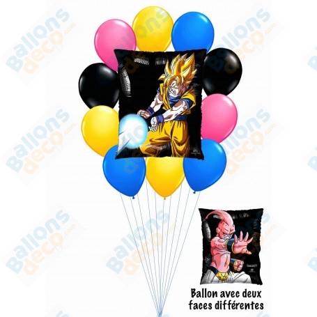 Ballons Dragon Ball Z Boudou et Goku  carré en Grappe, Décorations ballons pour anniversaire manga Japonais.